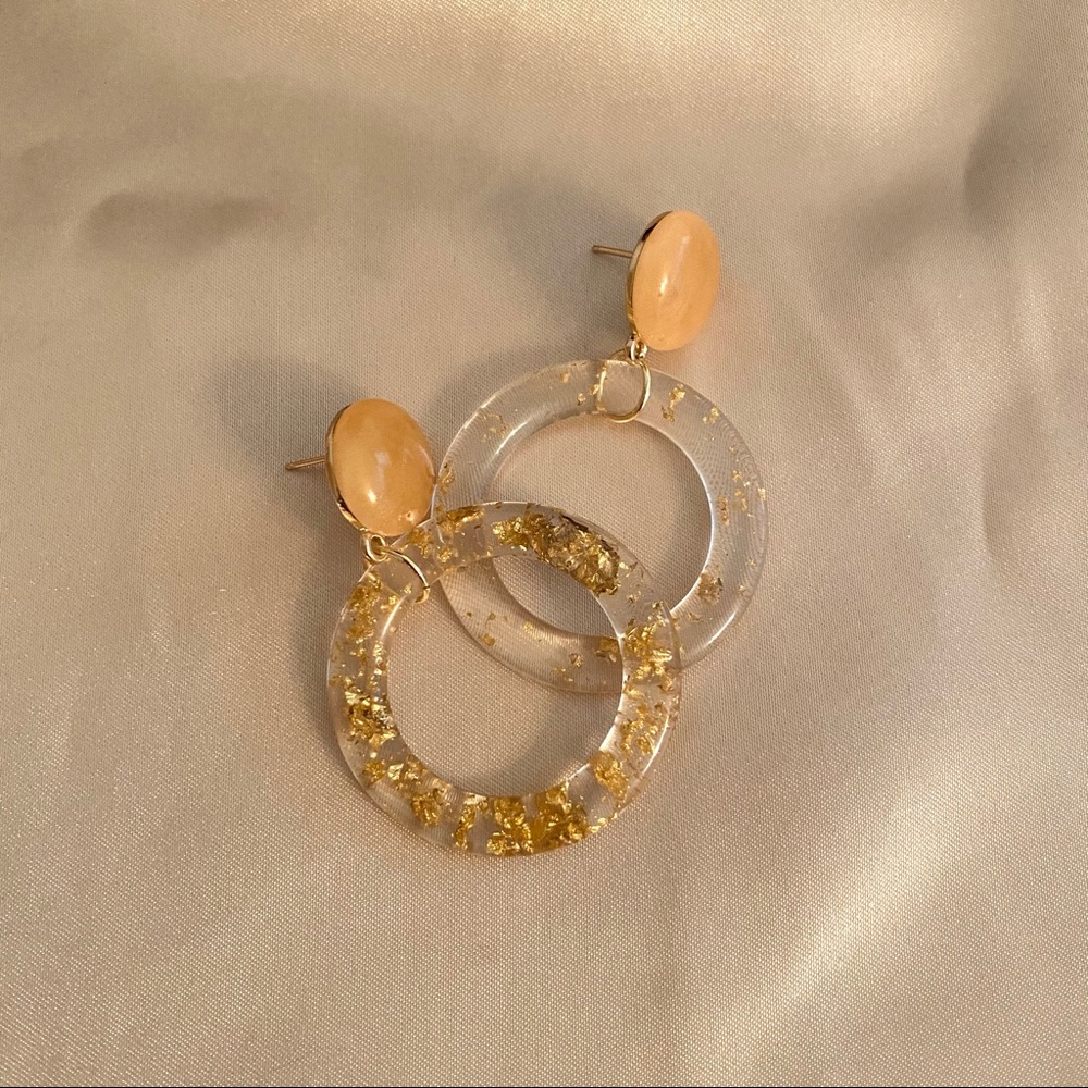 Beige Acrylic Golden Leaf Fairy Earrings